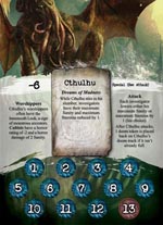 Én af spillets Great Old Ones - her er det Cthulhu himself. Bemærk, som i øvrigt ved alle spillets kort, counters og lignende, den flotte og stemningsfulde illustration.