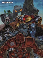 ABC Warriors fra neden og med uret rundt: Hammerstein, Morrigun, Blackblood, Ro-Jaws, Mek-Qauke, Mongrol og Joe Pineapples