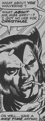 Første gang vi ser Logan/Wolverine uden maske på - fra #98, tegnet af Dave Cockrum.