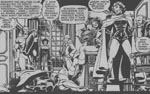 Hellfire-klubbens inderkreds. Det er Sebastian Shaw yderst til venstre og Jean Grey i lak-og-læder-outfit som Black Queen. Fra #132.