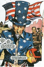Borgmesteren fra Americana, der ihærdigt prøver at ligne Uncle Sam (tegnet af Hairsine).