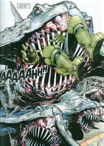 En dommer bliver spist af en Dune Shark i deres angreb på Mega-City One (tegnet af Henry Flint, naturligvis).