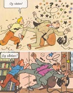 Endnu en sammenligning mellem de samme paneler i de to udgaver - 1943-udgaven øverst. Bemærk arbejdet med baggrunden.