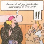 Hverken Tintin eller Terry ser ud til at være begejstrede ved udsigten til endnu en arie fra Madame Bianca Castafiore!