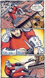 Shredder og Splinter i kamp.